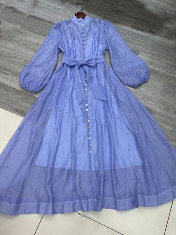 Early Spring Luxury Diamond Collar Lantern Sleeve Single Buckle Temperament Dress Dress Dress